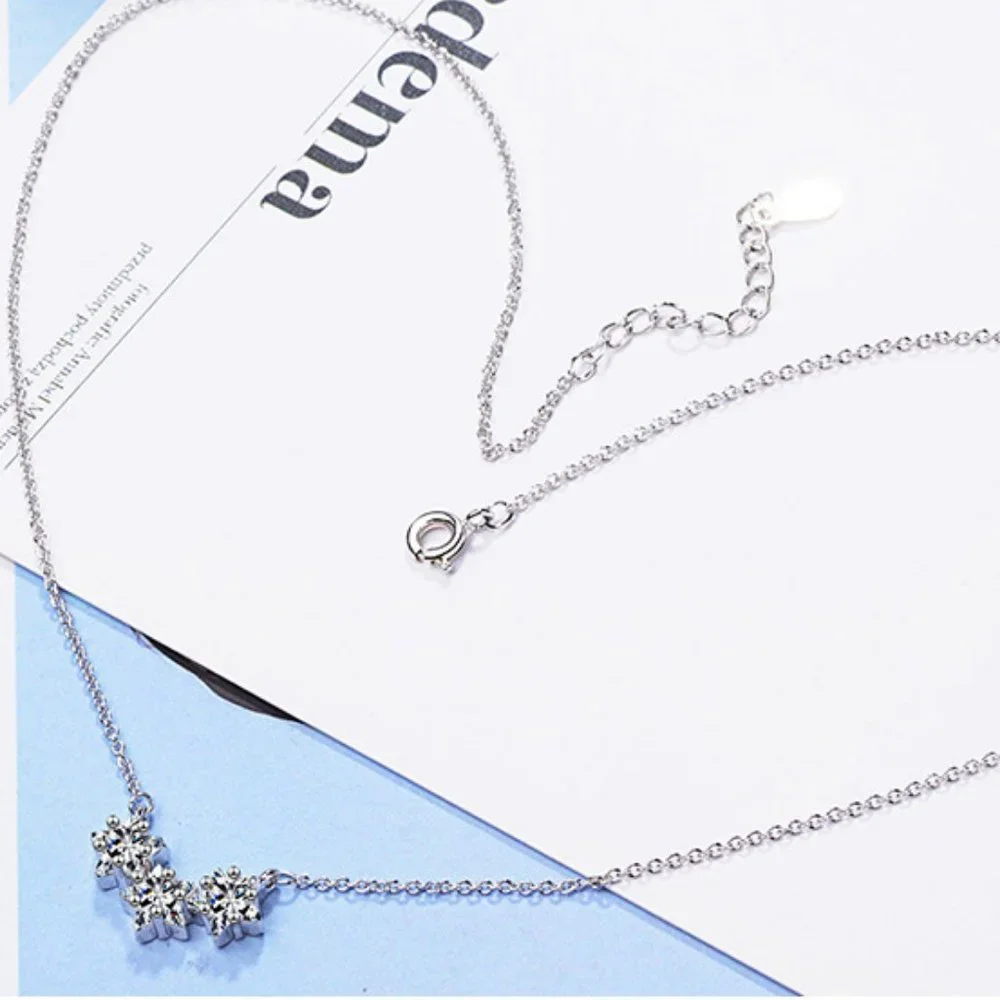 #NEW 925 Sterling Silver Diamond Triple Star Necklace